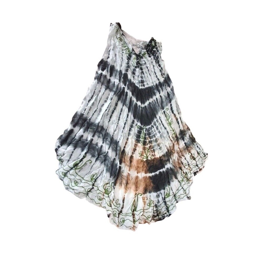 True Rock Tie-dye Sleeveless Black Gray Midi Dress Beach Cruise Free Size - Picture 4 of 5